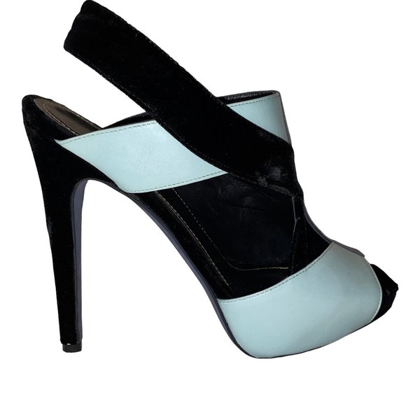Aperlai Nero Velluto Color Block Leather Suede High Heels EU39 8.5 Stiletto - Picture 1 of 13